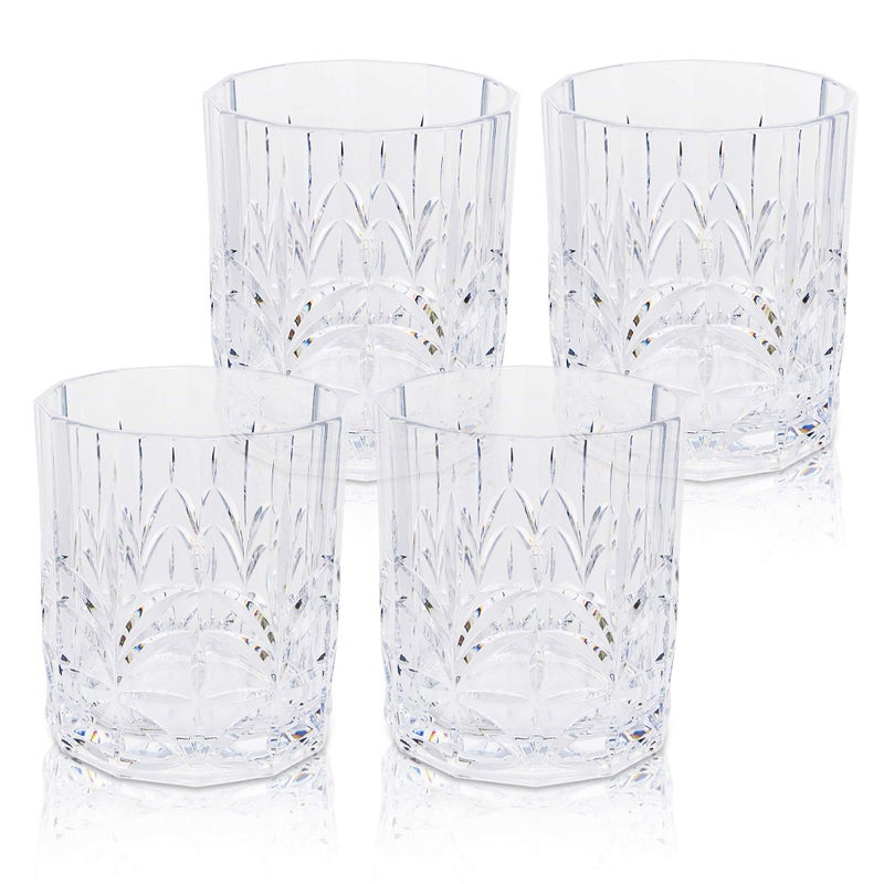 BELLAFORTE Tritan Plastic Whiskey Glasses Set of 4, 13oz Unbreakable Wine Glasses, Shatterproof Crystal Cut Drinking Glasses for Old Fashioned, Cocktails - BPA Free - Dishwasher Safe - Clear - Image 1